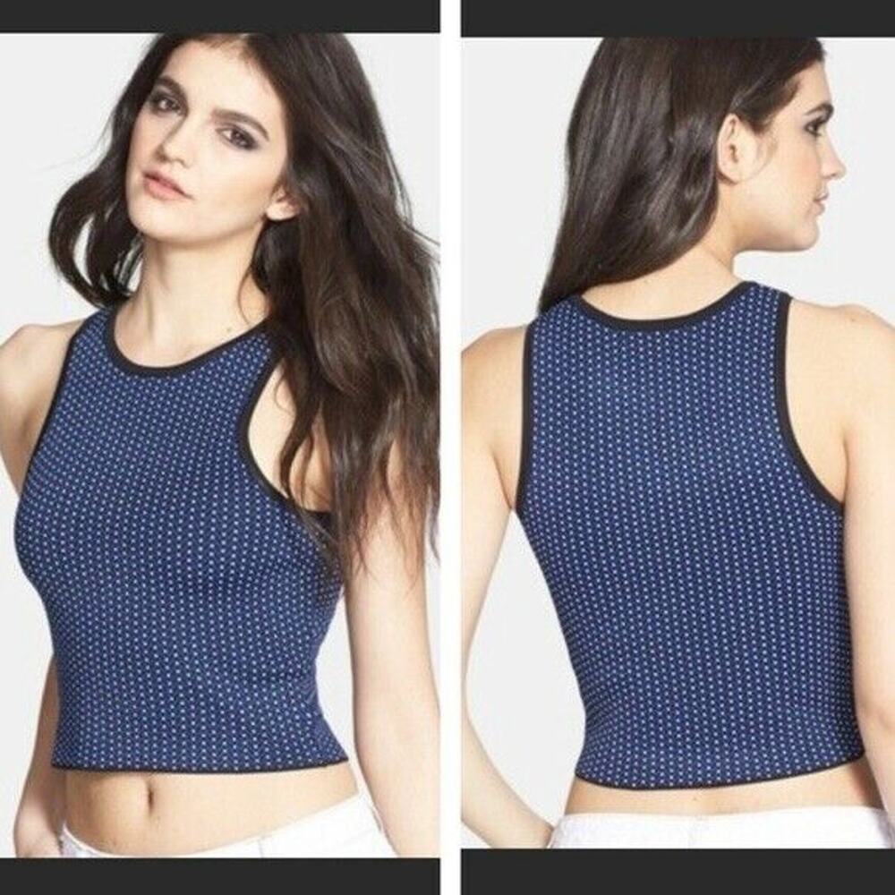 Leith Blue Geometric Print Sleeveless Knit Crop Top - Size Medium - Y2K Knit Top